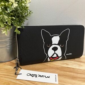 Marc Tetro Large Zip Around Wallet with Boston Terrier Design Black NWT